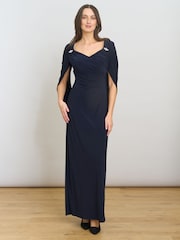 Gina Bacconi Blue Jenna Draped Back Shoulder Maxi Dress - Image 1 of 7