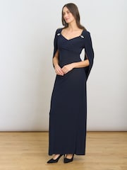 Gina Bacconi Blue Jenna Draped Back Shoulder Maxi Dress - Image 3 of 7