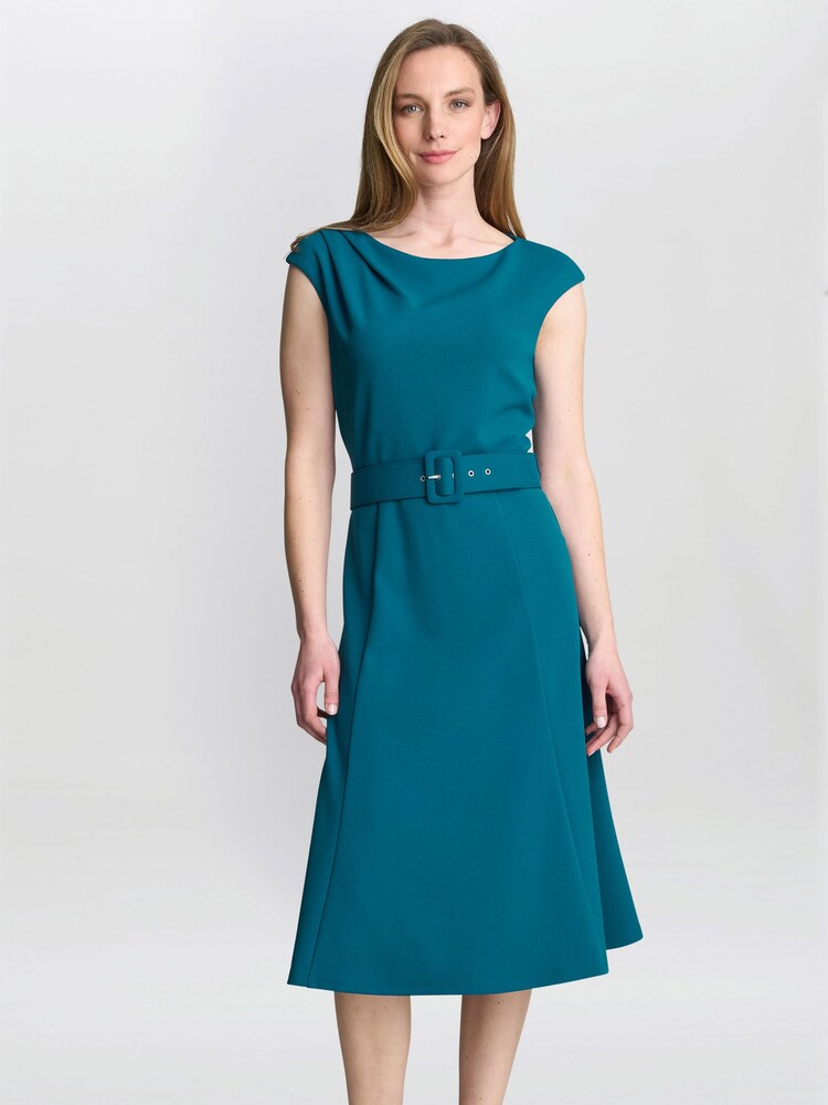 Gina Bacconi Blue Mary Belted Dress - Image 1 of 4 Gina Bacconi Blue Mary Belted Dress - Image 1 of 4