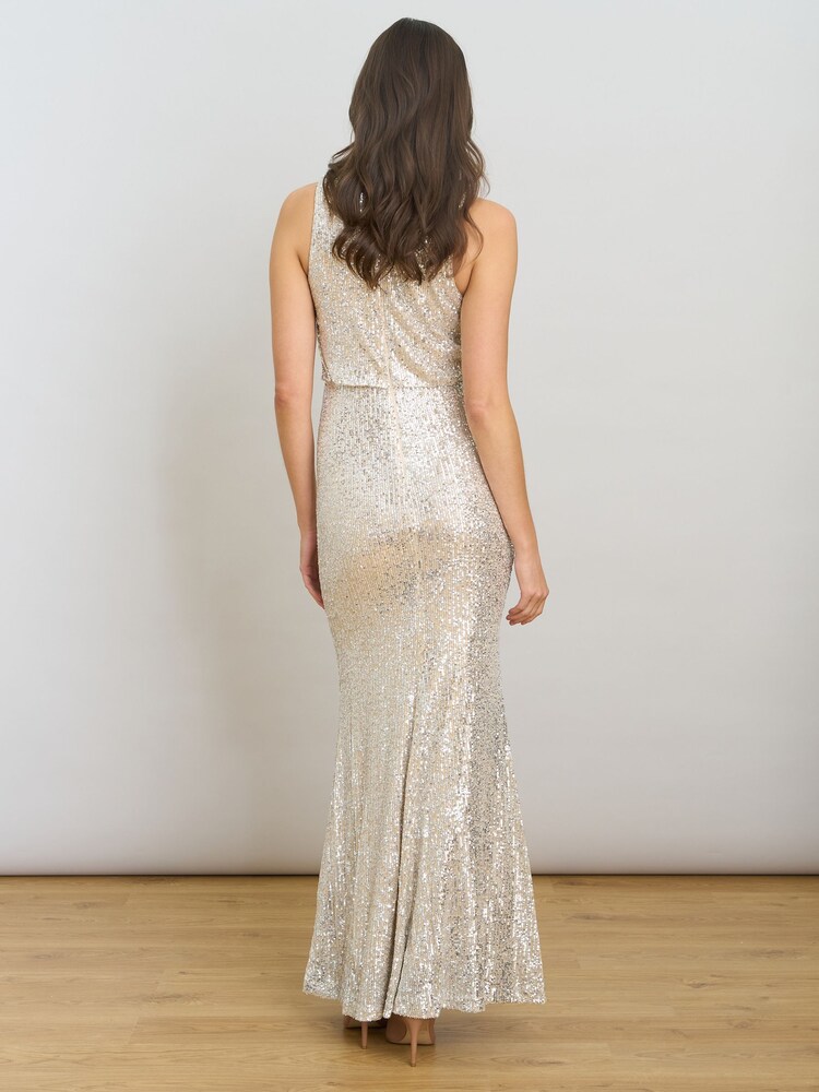 Gina Bacconi Silver Terri Sequin Maxi Dress - Image 2 of 7 Gina Bacconi Silver Terri Sequin Maxi Dress - Image 2 of 7