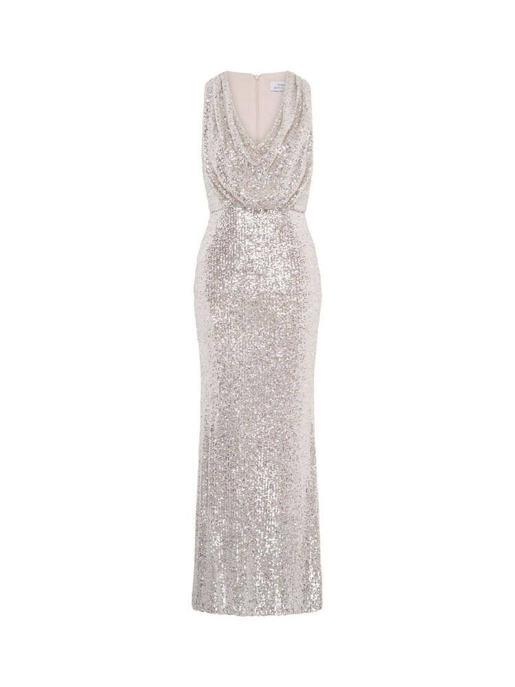 Gina Bacconi Silver Terri Sequin Maxi Dress - Image 7 of 7 Gina Bacconi Silver Terri Sequin Maxi Dress - Image 7 of 7