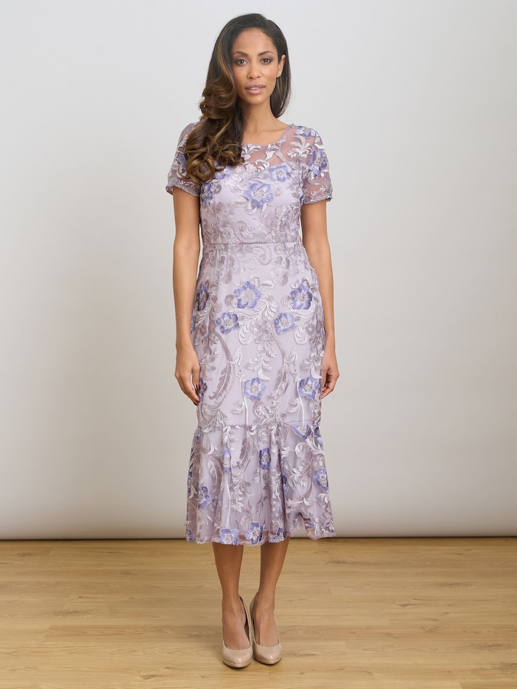 Gina Bacconi Purple Mildred Lace Midi Dress - Image 2 of 6 Gina Bacconi Purple Mildred Lace Midi Dress - Image 2 of 6