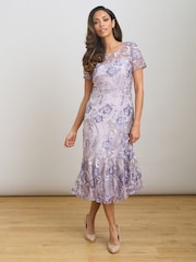 Gina Bacconi Purple Mildred Lace Midi Dress - Image 3 of 6