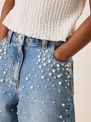 Pearl Bead Embellished - جينز برجل واسعة (3-16سنة) - Image 4 of 4