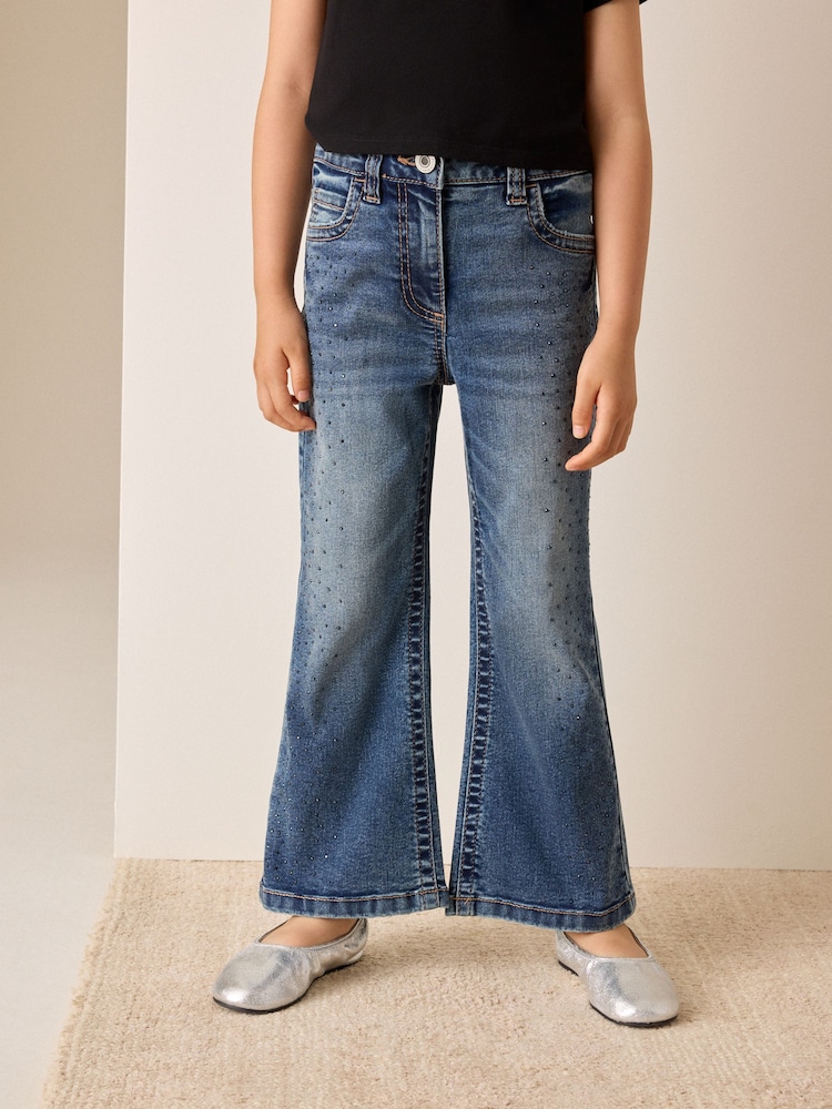 Denim Diamante Scatter Flare Jeans (3-16yrs) - Image 1 of 4