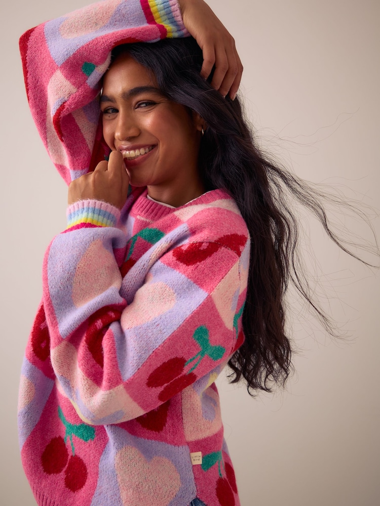 Little Bird by Jools Oliver Pink Fruit Checkerboard Jumper - Image 2 of 5