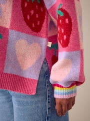 Little Bird by Jools Oliver Pink Fruit Checkerboard Jumper - Image 5 of 5