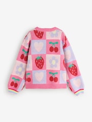 Little Bird by Jools Oliver Pink Fruit Checkerboard Jumper - Image 7 of 9