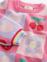 Little Bird by Jools Oliver Pink Fruit Checkerboard Jumper - Image 8 of 9