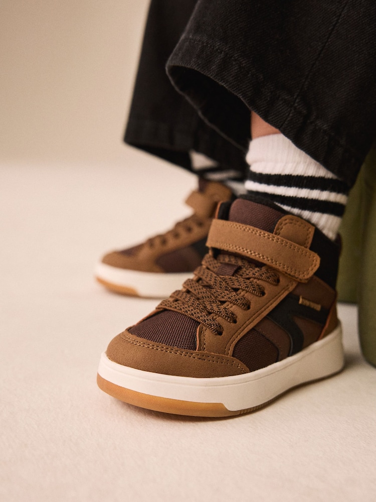 Brown Standard Fit (F) Touch Fastening Elastic Lace Hi-Top Trainers - Image 2 of 2 Brown Standard Fit (F) Touch Fastening Elastic Lace Hi-Top Trainers - Image 2 of 2