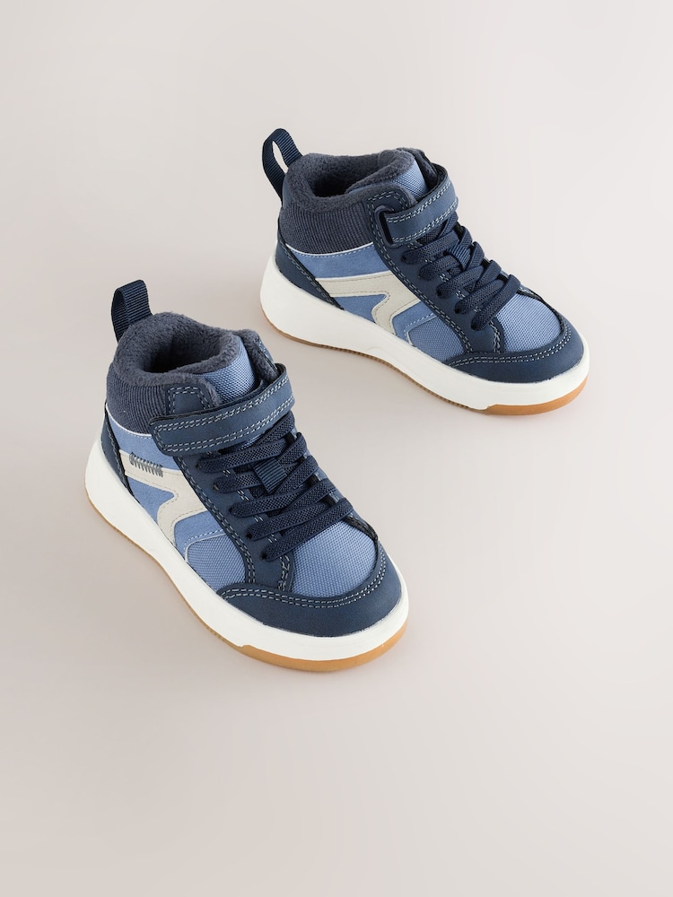 Navy Standard Fit (F) Touch Fastening Elastic Lace Hi-Top Trainers - Image 1 of 5 Navy Standard Fit (F) Touch Fastening Elastic Lace Hi-Top Trainers - Image 1 of 5