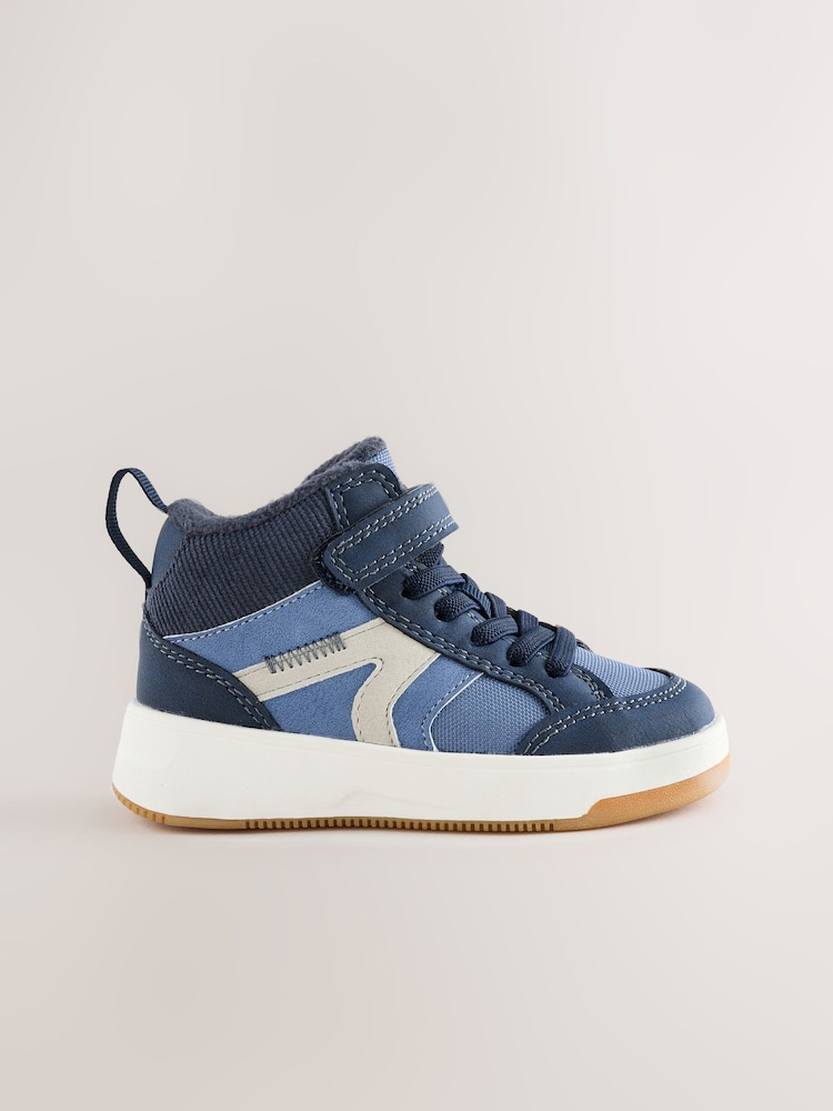 Navy Standard Fit (F) Touch Fastening Elastic Lace Hi-Top Trainers - Image 2 of 5 Navy Standard Fit (F) Touch Fastening Elastic Lace Hi-Top Trainers - Image 2 of 5