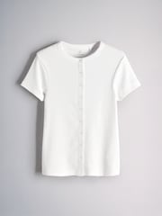 White/Brown/Black - The Set Short Sleeve Button Through Rib T-Shirt - 圖片 2，共 6