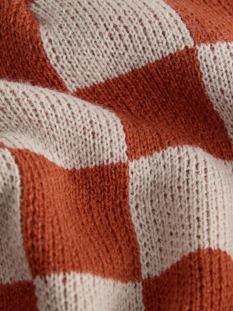 Rust/Ecru Check Beanie Hat (1-16yrs) - Image 2 of 3 Rust/Ecru Check Beanie Hat (1-16yrs) - Image 2 of 3