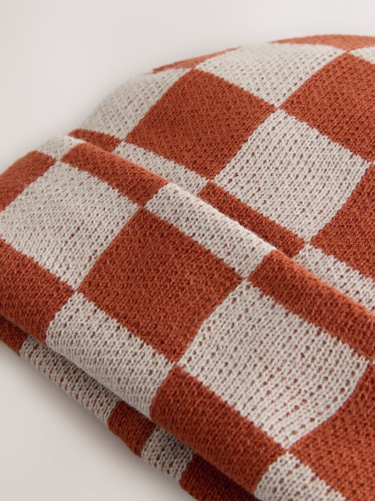 Rust/Ecru Check Beanie Hat (1-16yrs) - Image 3 of 3 Rust/Ecru Check Beanie Hat (1-16yrs) - Image 3 of 3