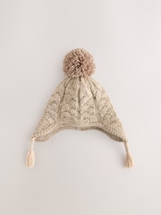 Oatmeal Cable Pom Knitted Trapper Hat (3mths-10yrs) - Image 1 of 3