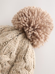 Oatmeal Cable Pom Knitted Trapper Hat (3mths-10yrs) - Image 2 of 3