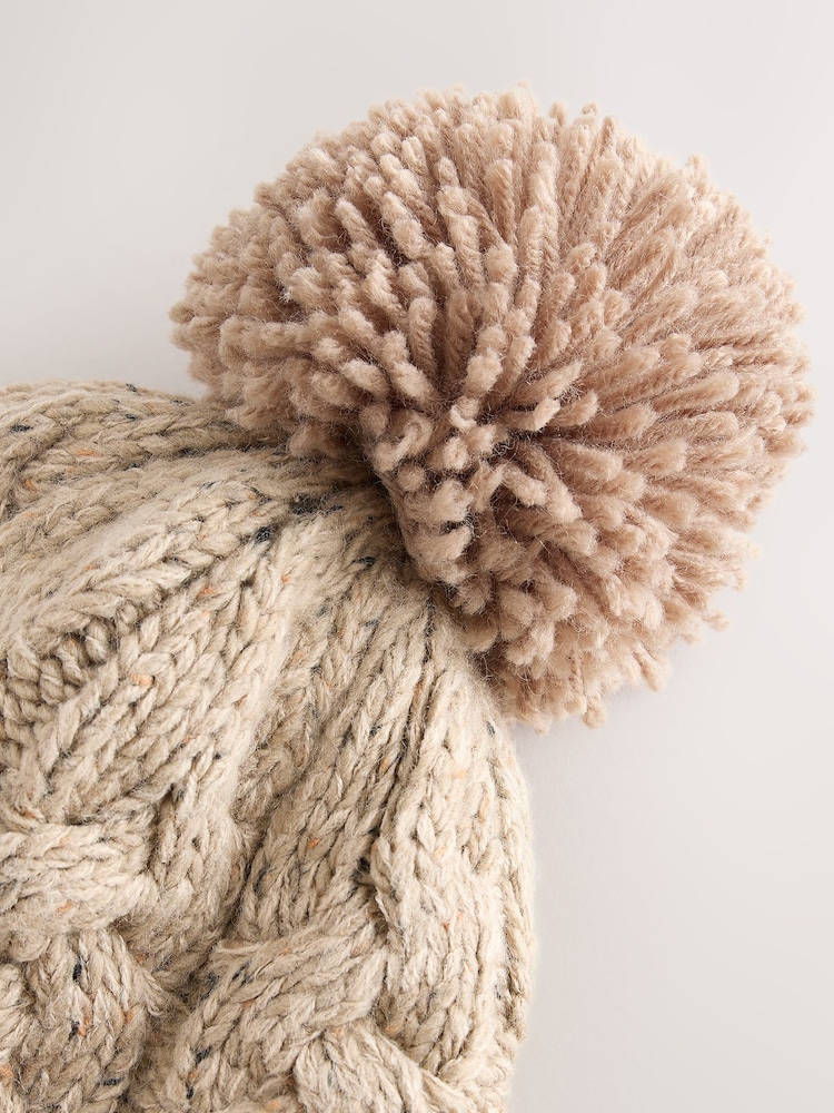 Oatmeal Cable Pom Knitted Trapper Hat (3mths-10yrs) - Image 2 of 3 Oatmeal Cable Pom Knitted Trapper Hat (3mths-10yrs) - Image 2 of 3