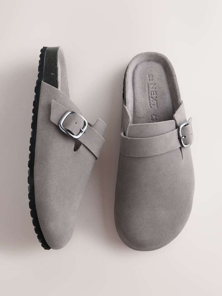 Grey Standard Fit Leather Footbed Clogs - Image 1 of 8 Grey Standard Fit Leather Footbed Clogs - Image 1 of 8