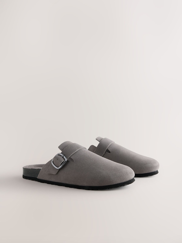 Grey Standard Fit Leather Footbed Clogs - Image 2 of 8 Grey Standard Fit Leather Footbed Clogs - Image 2 of 8