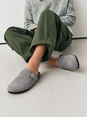 Grey Standard Fit Leather Footbed Clogs - Image 5 of 8