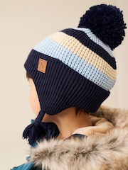 Navy/White stripe Pom Knitted Beanie Hat (3mths-13yrs) - Image 2 of 6