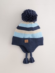 Navy/White stripe Pom Knitted Beanie Hat (3mths-13yrs) - Image 4 of 6