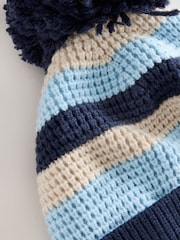 Navy/White stripe Pom Knitted Beanie Hat (3mths-13yrs) - Image 5 of 6