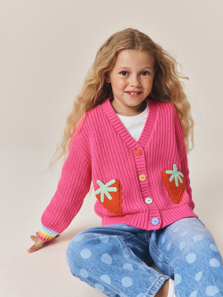 Little Bird by Jools Oliver Pink Raspberry Crochet Pocket Cardigan - Image 2 of 13