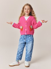 Little Bird by Jools Oliver Pink Raspberry Crochet Pocket Cardigan - Image 3 of 13