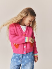 Little Bird by Jools Oliver Pink Raspberry Crochet Pocket Cardigan - Image 4 of 13