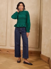Love & Roses Forest Green Long Sleeve Shirred Cord Top - Image 3 of 5
