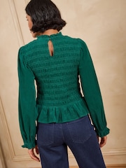 Love & Roses Forest Green Long Sleeve Shirred Cord Top - Image 5 of 5