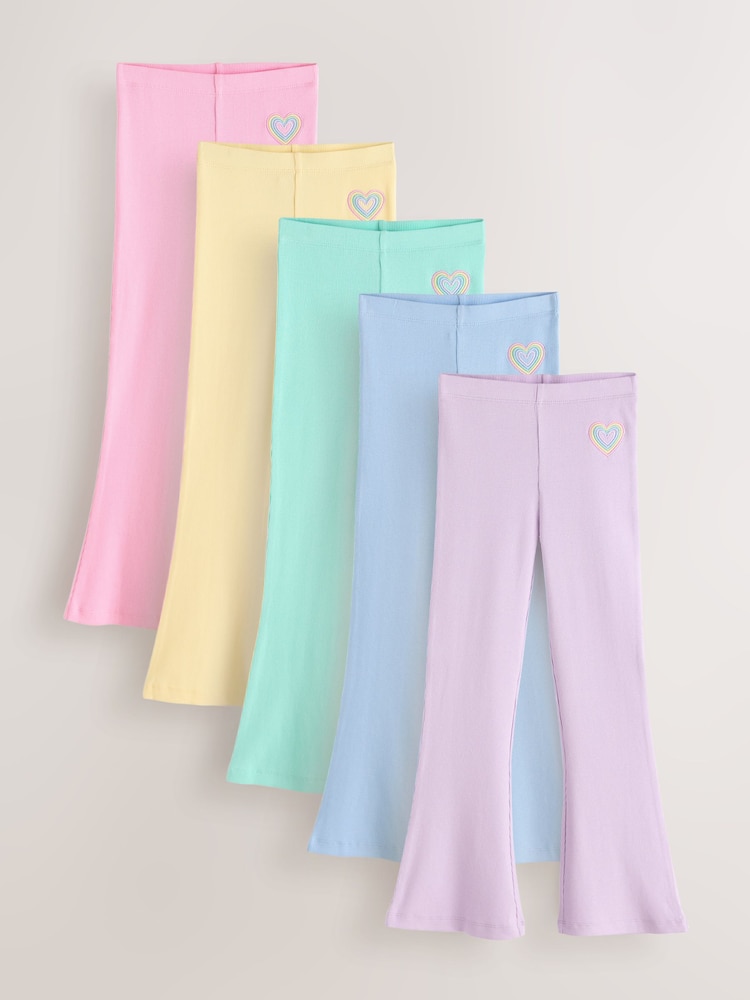 Little Bird by Jools Oliver Pastel Rainbow Ribbed Jersey Kickflare Leggings 5 Pack - Image 1 of 13