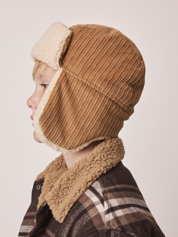 Camel/Ecru Corduroy Trapper Hat (1-16yrs) - Image 1 of 6 Camel/Ecru Corduroy Trapper Hat (1-16yrs) - Image 1 of 6