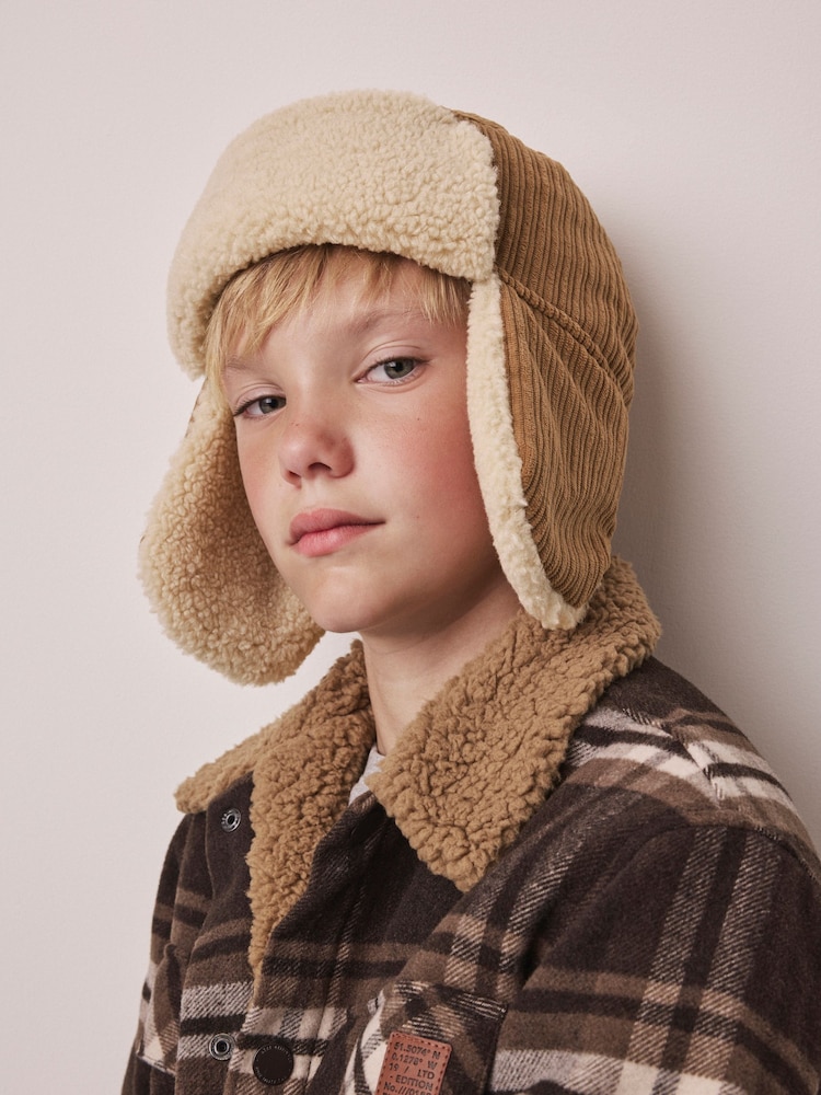 Camel/Ecru Corduroy Trapper Hat (1-16yrs) - Image 2 of 6 Camel/Ecru Corduroy Trapper Hat (1-16yrs) - Image 2 of 6