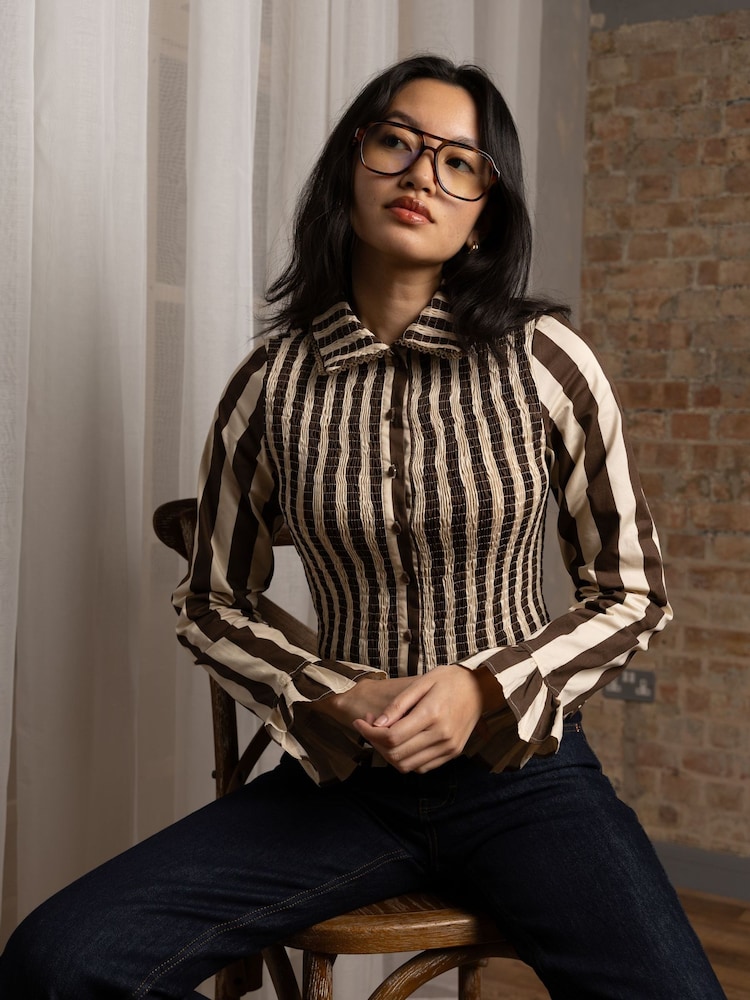 Amy Lynn Yasmine Cotton Stripe Smocked Shirt - Imagen 1 de 9