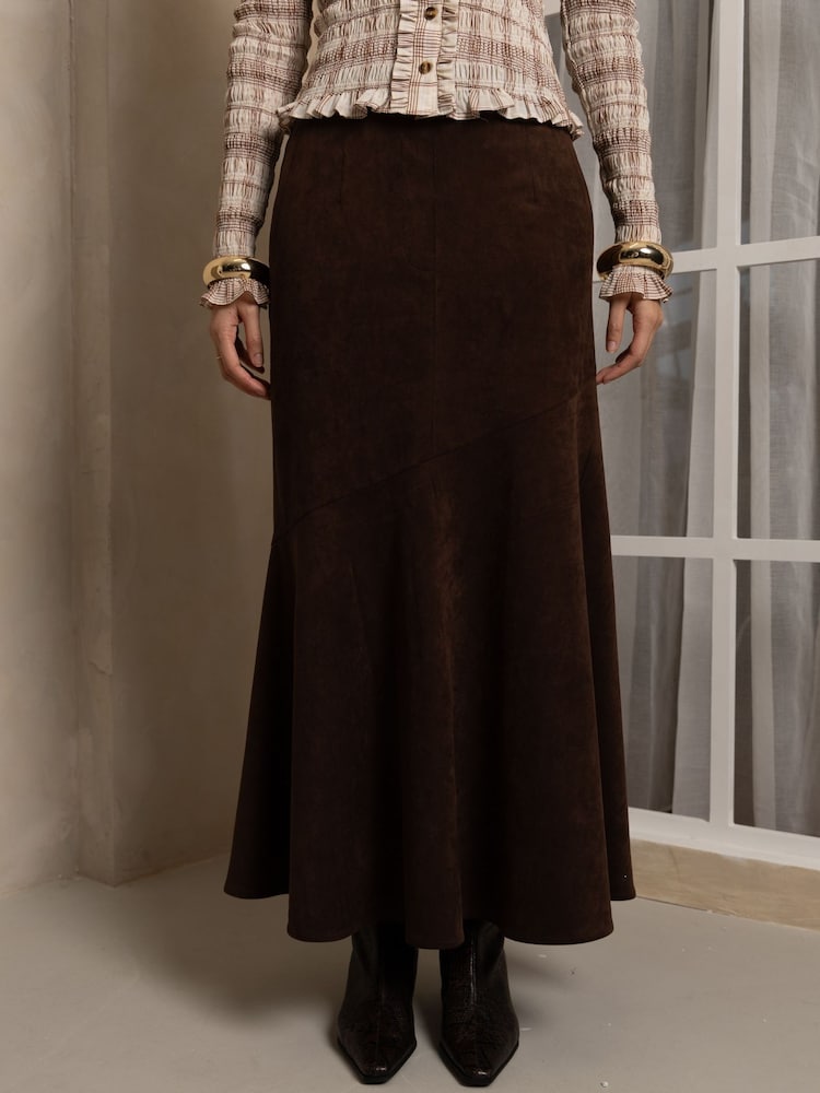 Amy Lynn Suki Faux Suede Chiffon Asymmetric Maxi Skirt - Imagen 1 de 9 Amy Lynn Suki Faux Suede Chiffon Asymmetric Maxi Skirt - Imagen 1 de 9