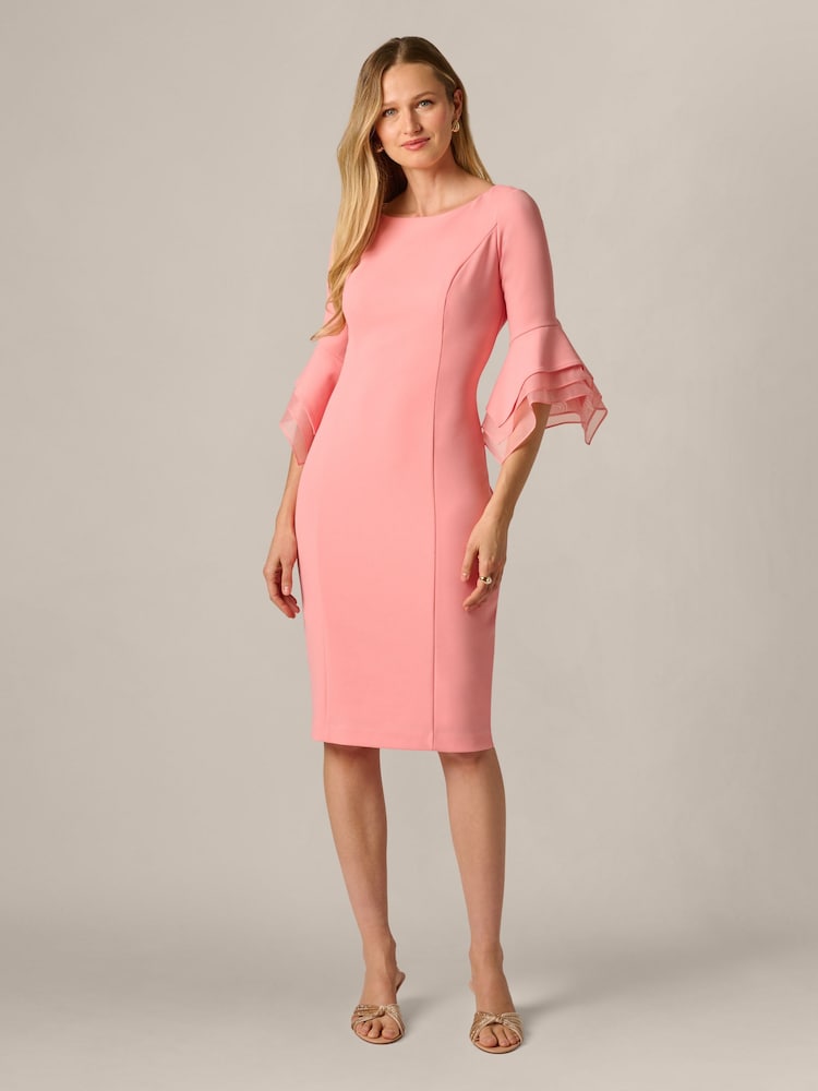 Adrianna Papell Pink Knit Crepe Tiered Sleeve Dress - Image 2 of 6
