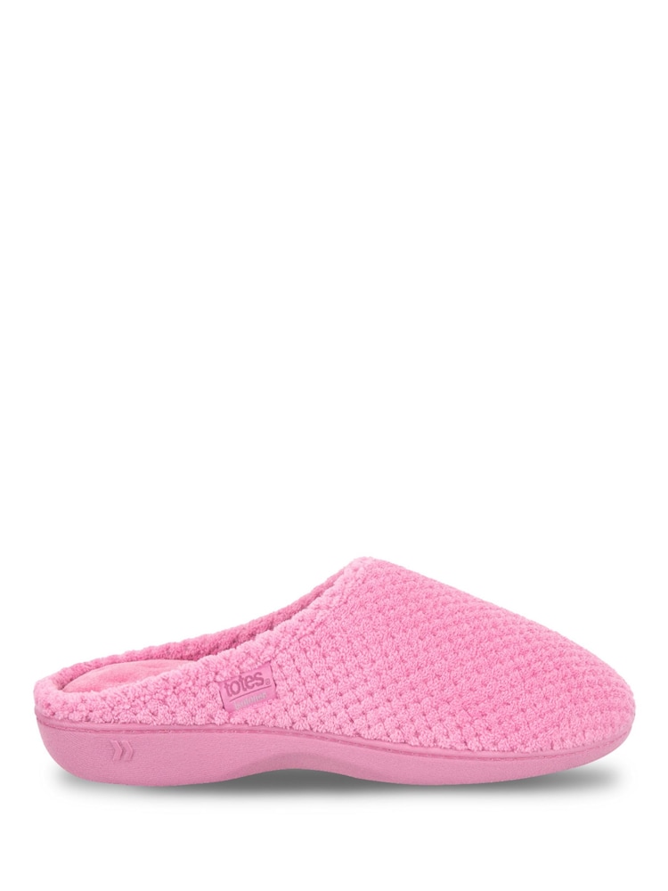 Totes Light Pink Isotoner Popcorn Terry Mules Slippers - Image 2 of 4