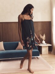 B by Ted Baker Teal Blue Textured Satin Slip Nightie - Image 3 of 6