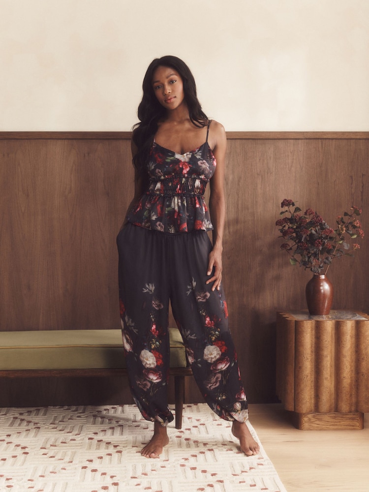 B by Ted Baker Cream Floral Satin Cami Balloon Trousers Pyjamas - Image 1 of 8 B by Ted Baker Cream Floral Satin Cami Balloon Trousers Pyjamas - Image 1 of 8