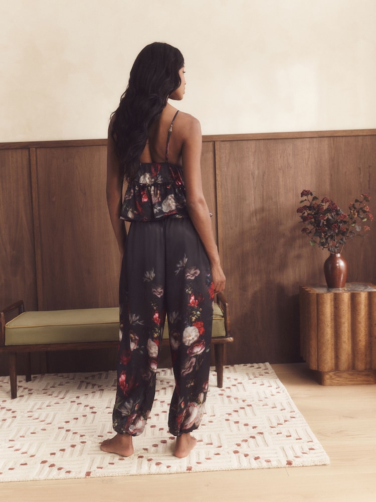 B by Ted Baker Cream Floral Satin Cami Balloon Trousers Pyjamas - Image 2 of 8 B by Ted Baker Cream Floral Satin Cami Balloon Trousers Pyjamas - Image 2 of 8