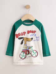 Berde/Ecru Ragan na Aso - Mahabang Manggas na Graphic T-Shirt (3buwan-7taon) - Larawan 4 ng 7