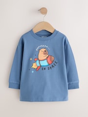Blue Capybara in Space Long Sleeve Graphic T-Shirt (3mths-7yrs) - Image 1 of 4