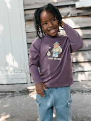Burgundy Red Moose Cosy Seaon - 長袖 グラフィック Tシャツ（3ヶ月～7 歳） - 画像 1 / 4
