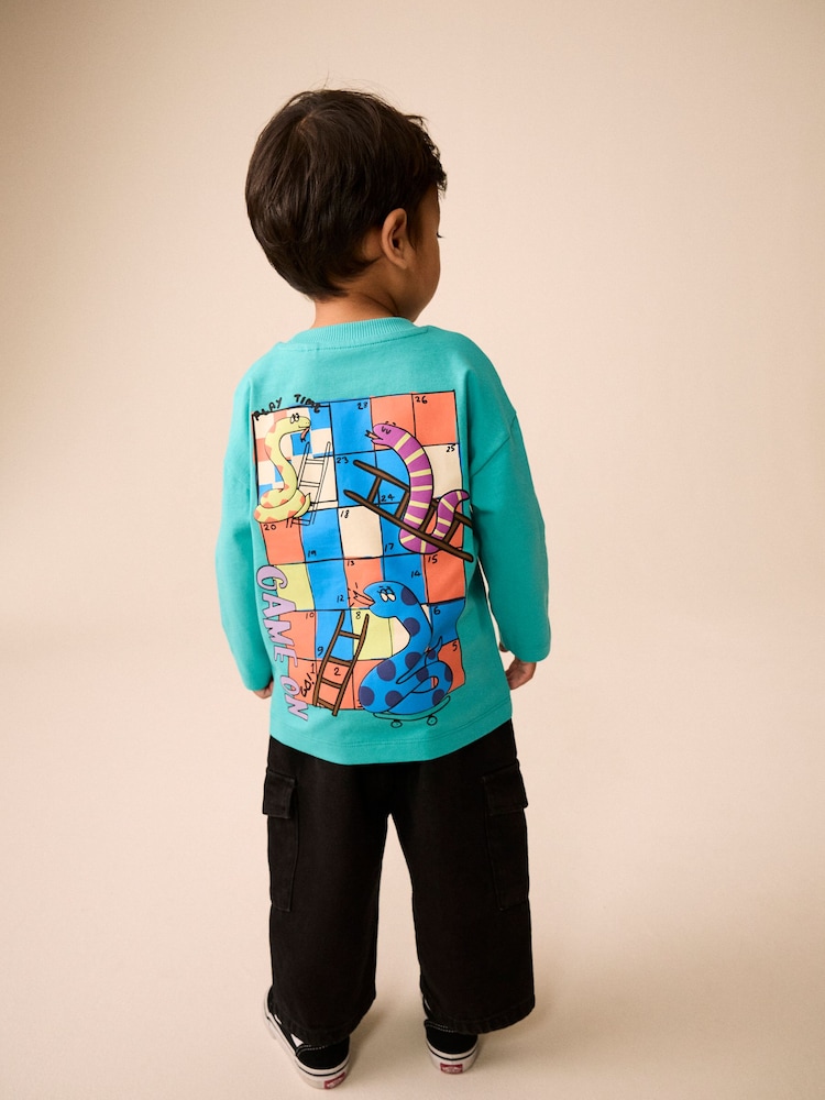 Serpents et échelles bleu sarcelle - T-shirt graphique à manches longues (3mois-10ans) - Image 1 de 7
