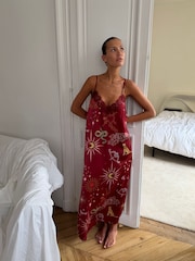 Never Fully Dressed Burgundy Red Christmas Satin Lace Christmas Slip - Image 1 of 6