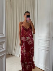 Never Fully Dressed Burgundy Red Christmas Satin Lace Christmas Slip - Image 2 of 6