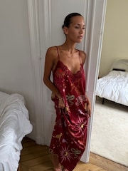 Never Fully Dressed Burgundy Red Christmas Satin Lace Christmas Slip - Image 3 of 6